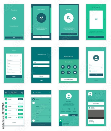 Mobile User Interface 35 Screens Wirefrme Kit for onboarding