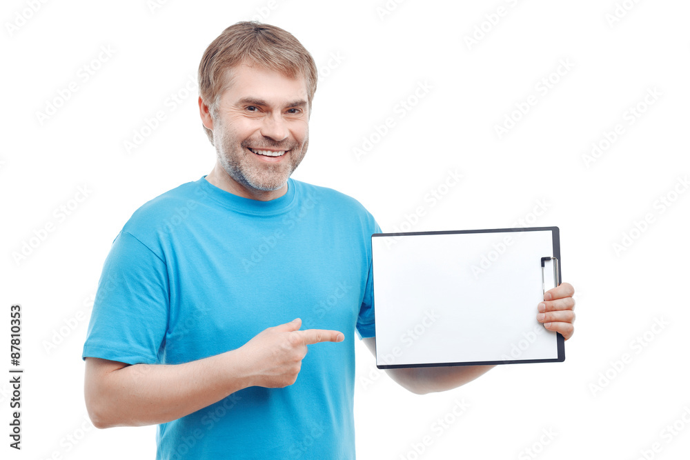 Upbeat man holding folder Upbeat man holding folder