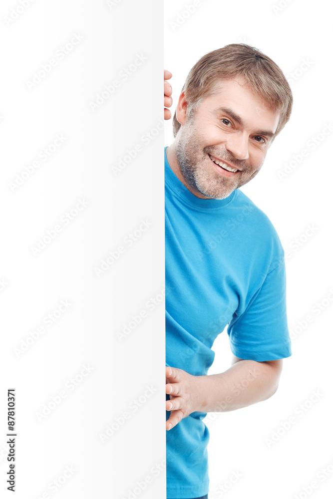Smiling nice man hiding Smiling nice man hiding