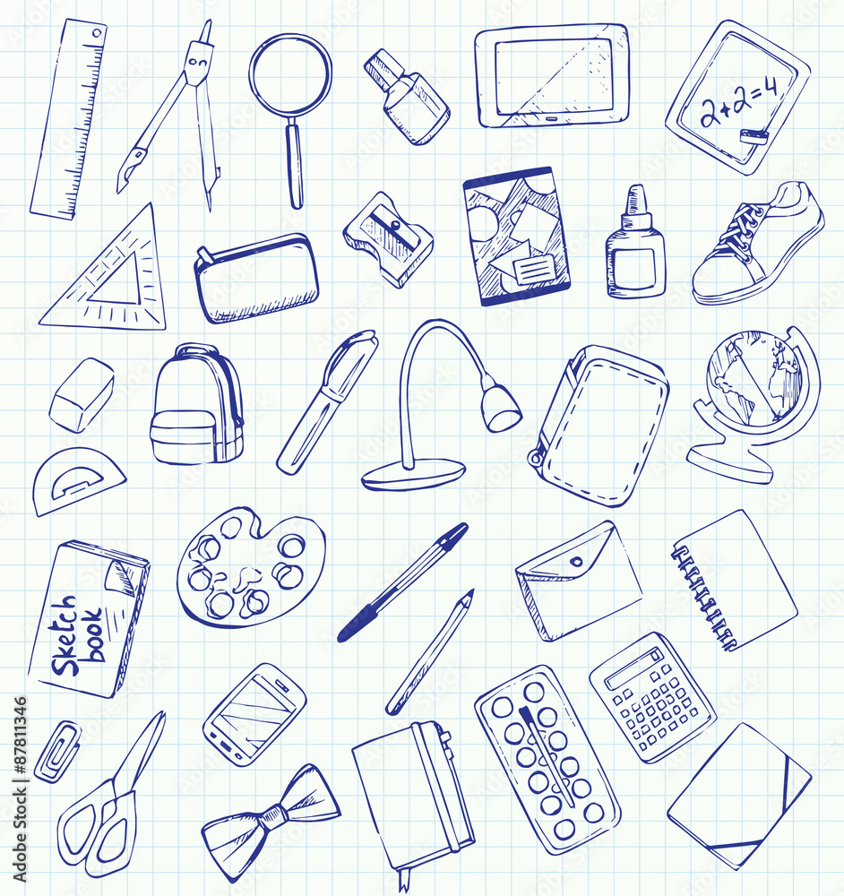 Vector drawing school items Vector drawing school items