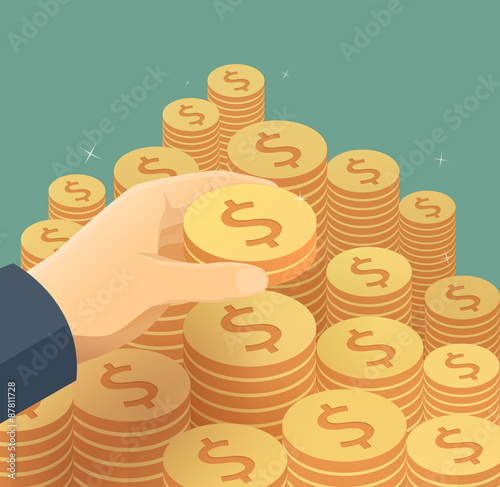 Hand put coin to money staircase. Business success concept.