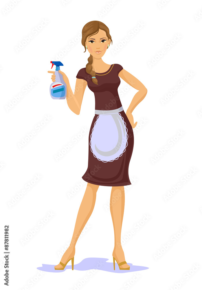 Vector housewife with spray bottle flat illustration Vector housewife with spray bottle flat illustration