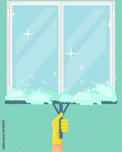 Clean windows. Vector flat illustration