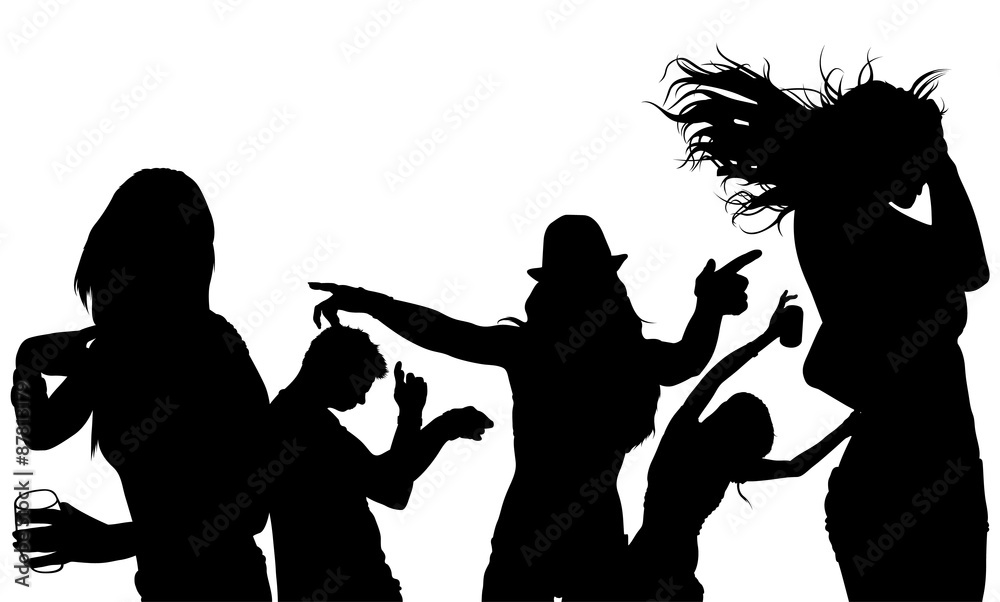 Dancing Crowd Silhouette - Black Illustration, Vector