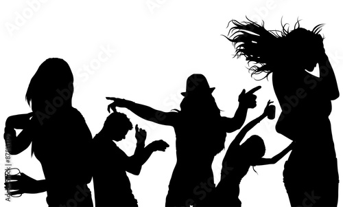 Dancing Crowd Silhouette - Black Illustration, Vector
