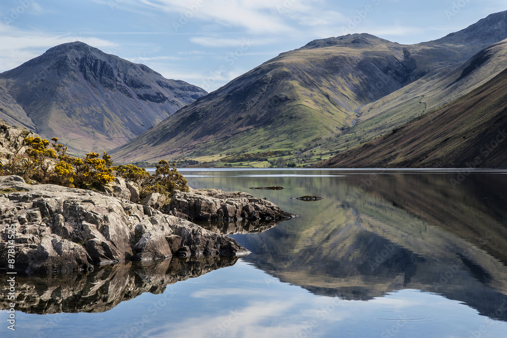Stunning landscape of Wast Water and Lake District Peaks on Summ