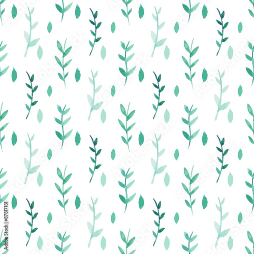 Seamless pattern with watercolor leaves