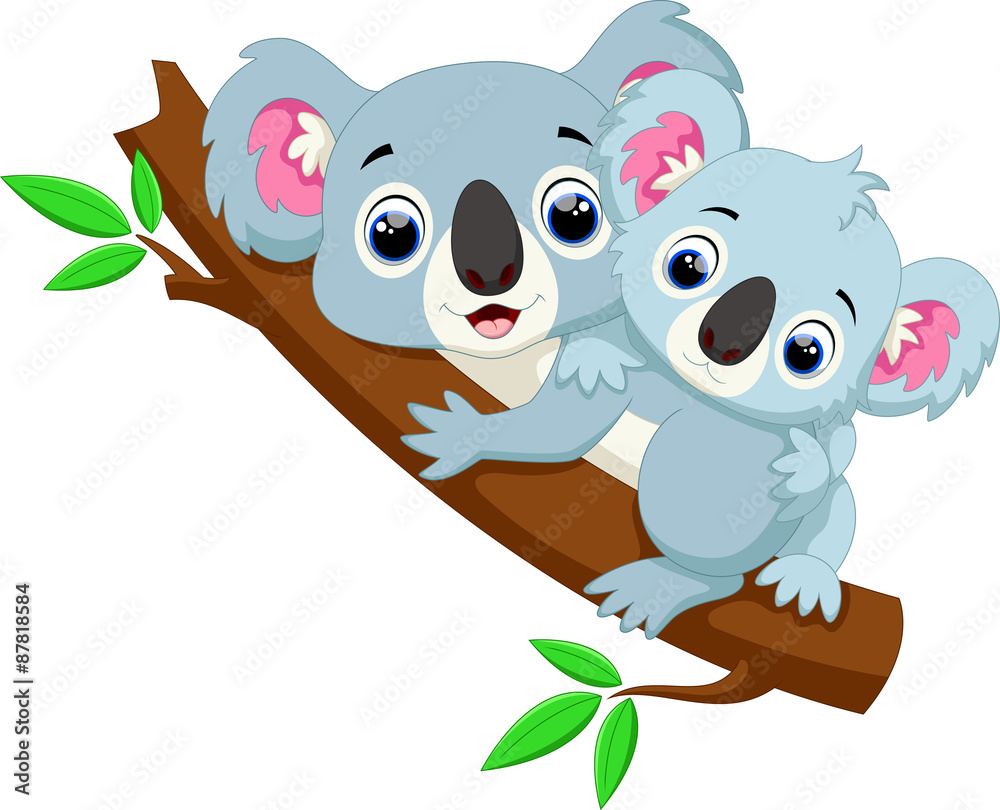 Naklejka premium Cute koala cartoon on a tree