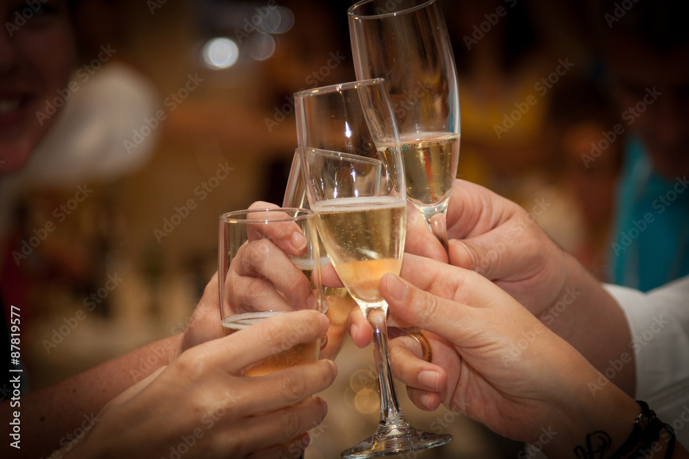 Group of People Enjoying a Celebratory Toast with Champagne Flutes
