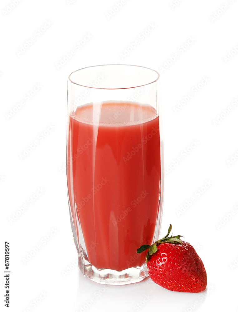 Glass of fresh strawberry juice isolated on white Glass of fresh strawberry juice isolated on white