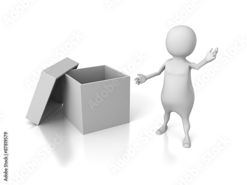 White 3d Man Presents Empty Opened Cover Box Container