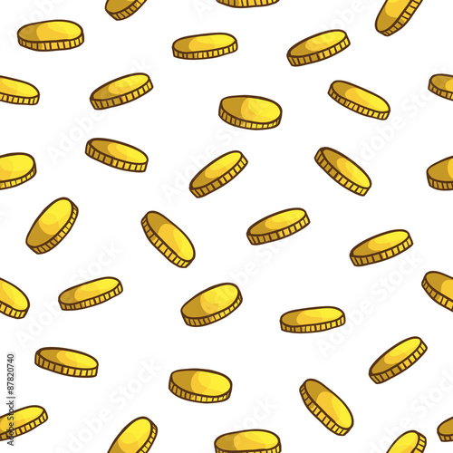 Seamless cartoon pattern of gold coins. Vector.