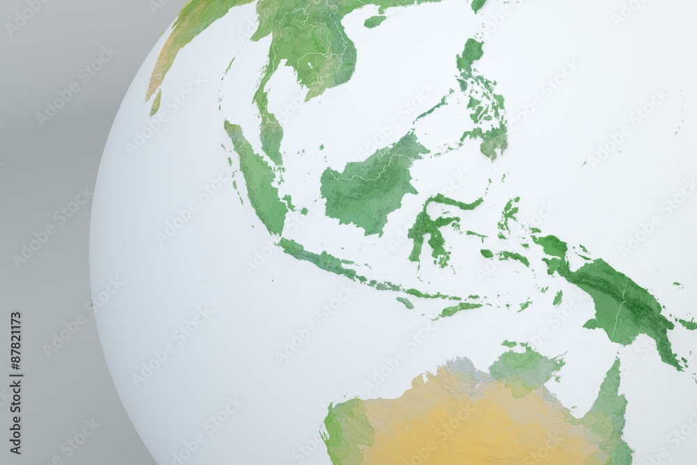 Mappa globo Indonesia, Australia, Corea, disegnata a mano, acquarello