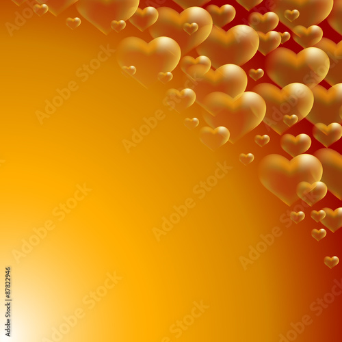 Gold hearts on red background