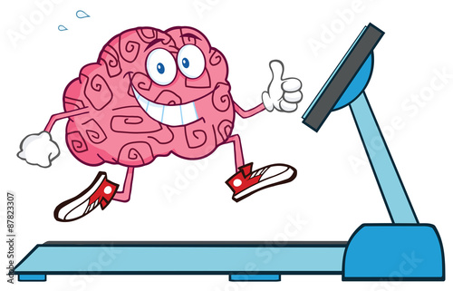 Healthy Brain Cartoon Character Running On A Treadmill And Giving A Thumb Up