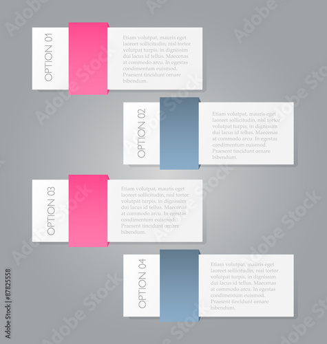 Business infographics tabs template for presentation, education, web design, banner, brochure, flyer. Pink and grey colors. Vector illustration.