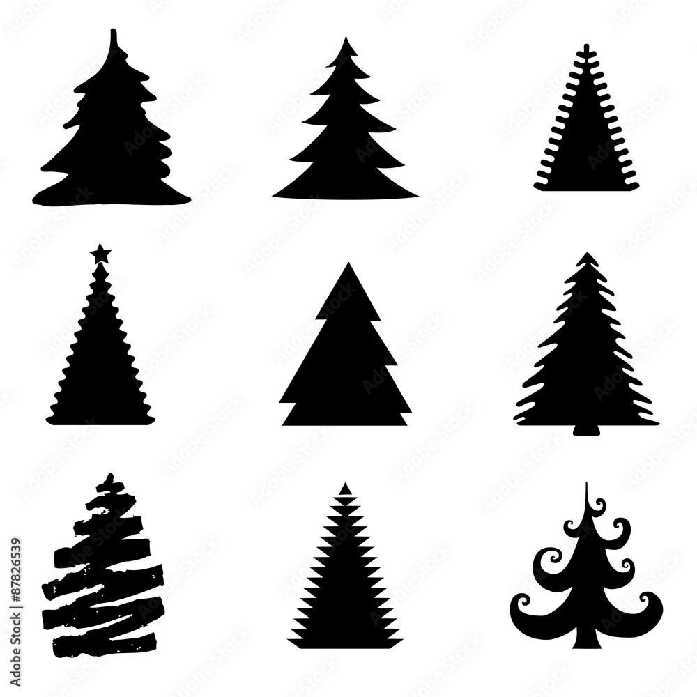 Obraz premium Set of Christmas Trees Isolated on White Background - Vector Illustration