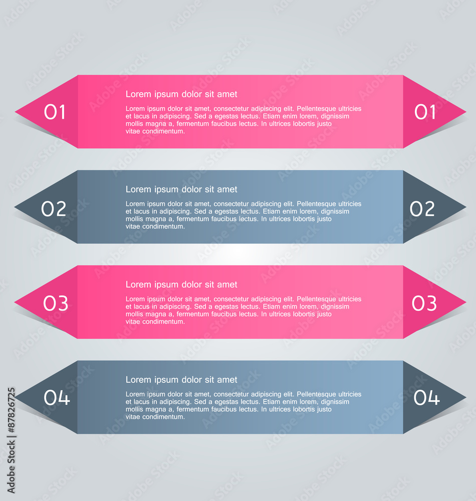 Business infographics tabs template for presentation, education, web design, banner, brochure, flyer. Pink and grey colors. Vector illustration. Business infographics tabs template for presentation, education, web design, banner, brochure, flyer. Pink and grey colors. Vector illustration.