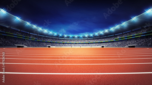athletics stadium with track at panorama night view photo