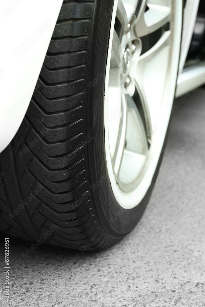 Car wheel close up