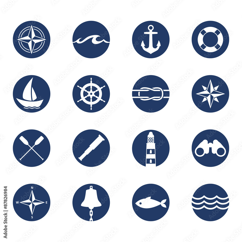 Naklejka premium Set of nautical sea ocean sailing icons.