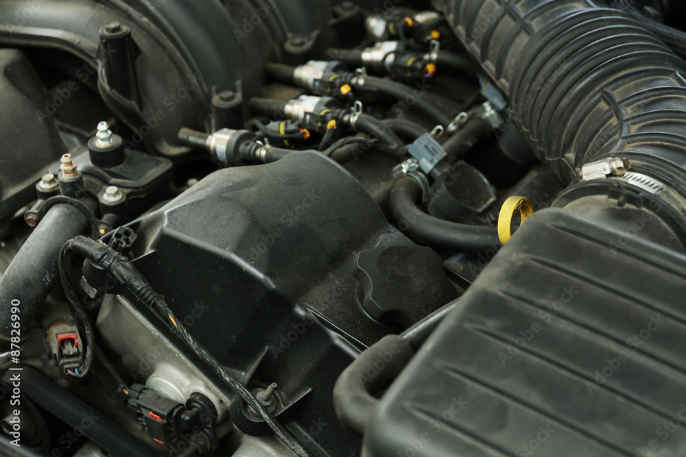 Engine under hood of car