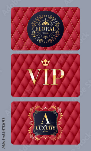 VIP cards with abstract red quilted background.