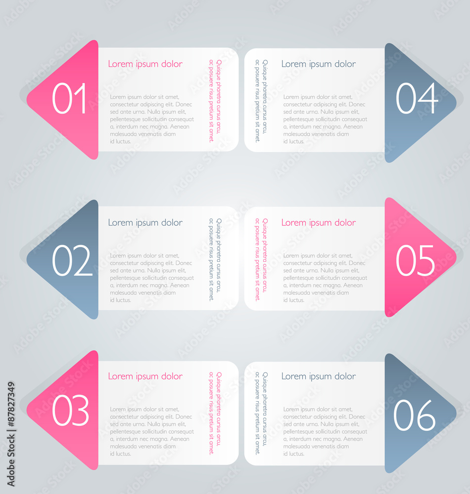 Business infographics tabs template for presentation, education, web design, banner, brochure, flyer. Pink and grey colors. Vector illustration. Business infographics tabs template for presentation, education, web design, banner, brochure, flyer. Pink and grey colors. Vector illustration.