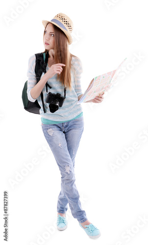 Traveler with map isolated ...