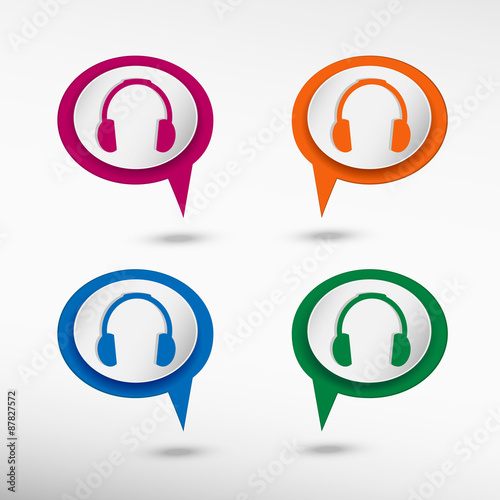 Headphones on colorful chat speech bubbles