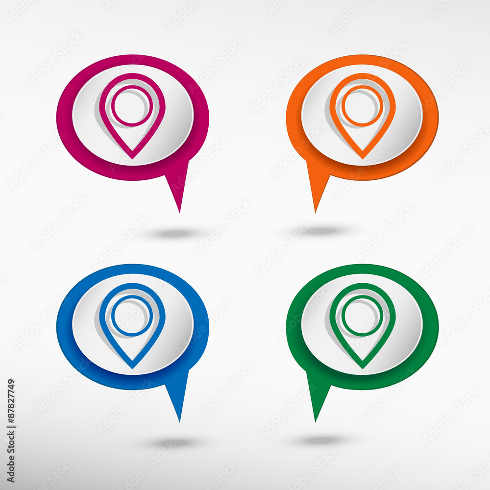 Pointer web icon on colorful chat speech bubbles Pointer web icon on colorful chat speech bubbles