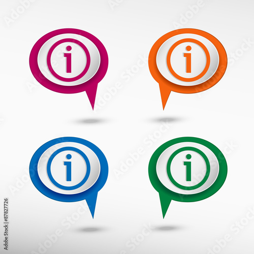 Information sign on colorful chat speech bubbles