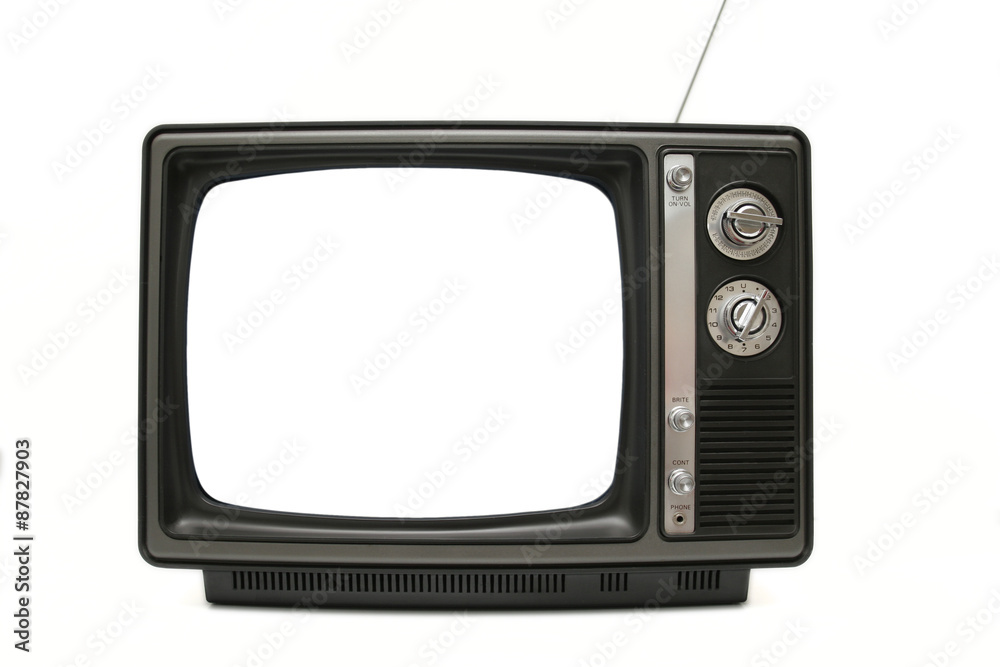 Shot of an old/vintage black and white television. The 