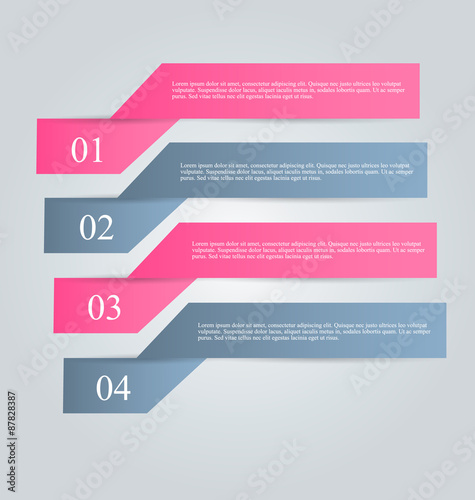 Business infographics tabs template for presentation, education, web design, banner, brochure, flyer. Pink and grey colors. Vector illustration.