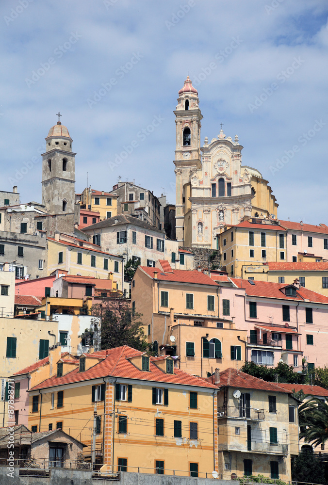 ancient town of Cervo built on top of a hill at Italian Riviera, Italy