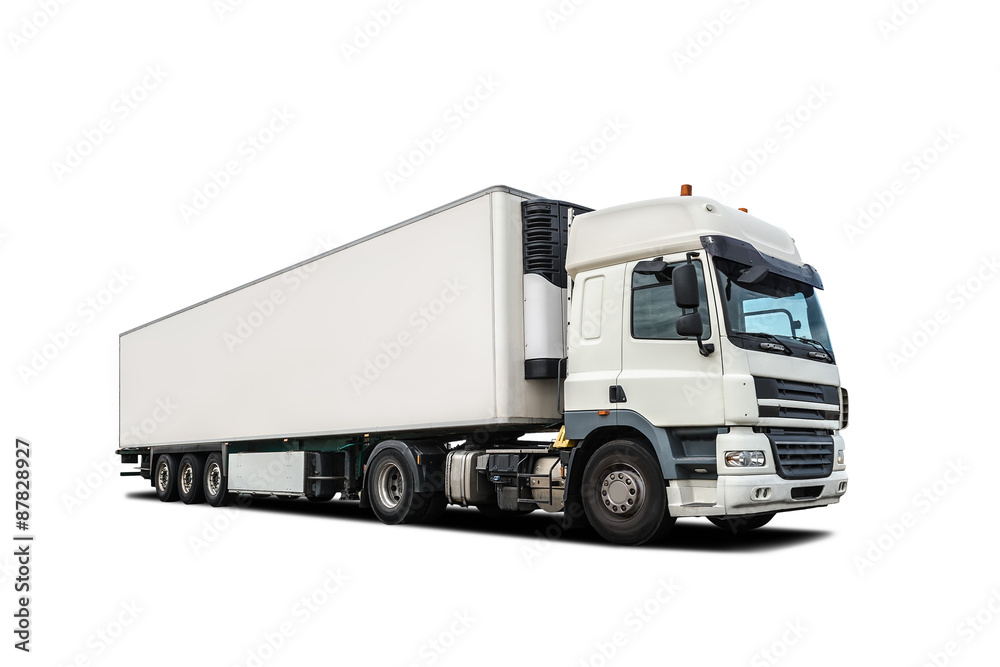 white heavy truck isolated