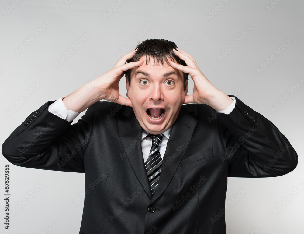 portrait of a young businessman panic fear portrait of a young businessman panic fear