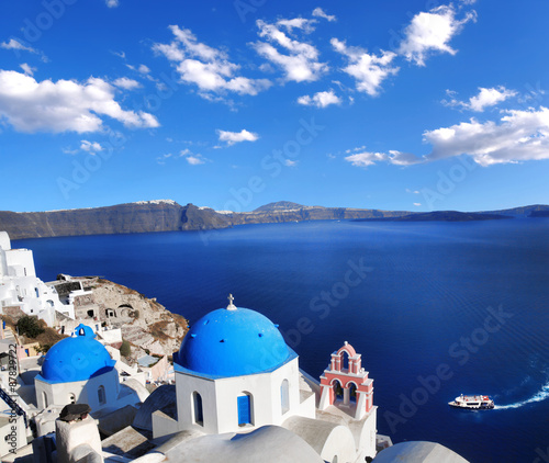 Famous churches in Oia village, Santorini island, Greece