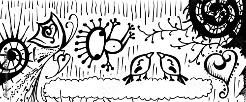 Dreamland ink hand drawn line art vector banner