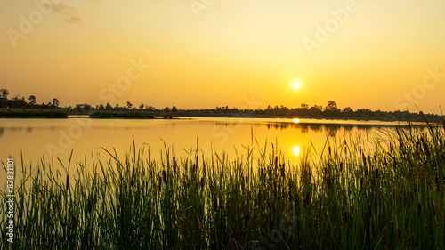 Sunset on the calm lake