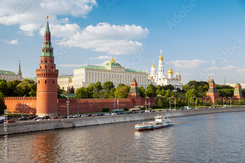 Fotografie, Obraz The view of the Moscow Kremlin, Grand Kremlin Palace, Cathedrals and quay Moskva