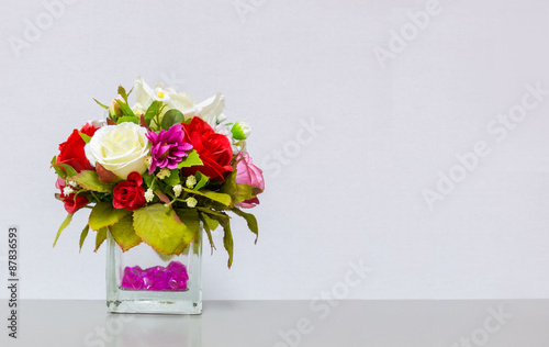 Flower Vase at The Corner on Gray Background with Copyspace to input Text