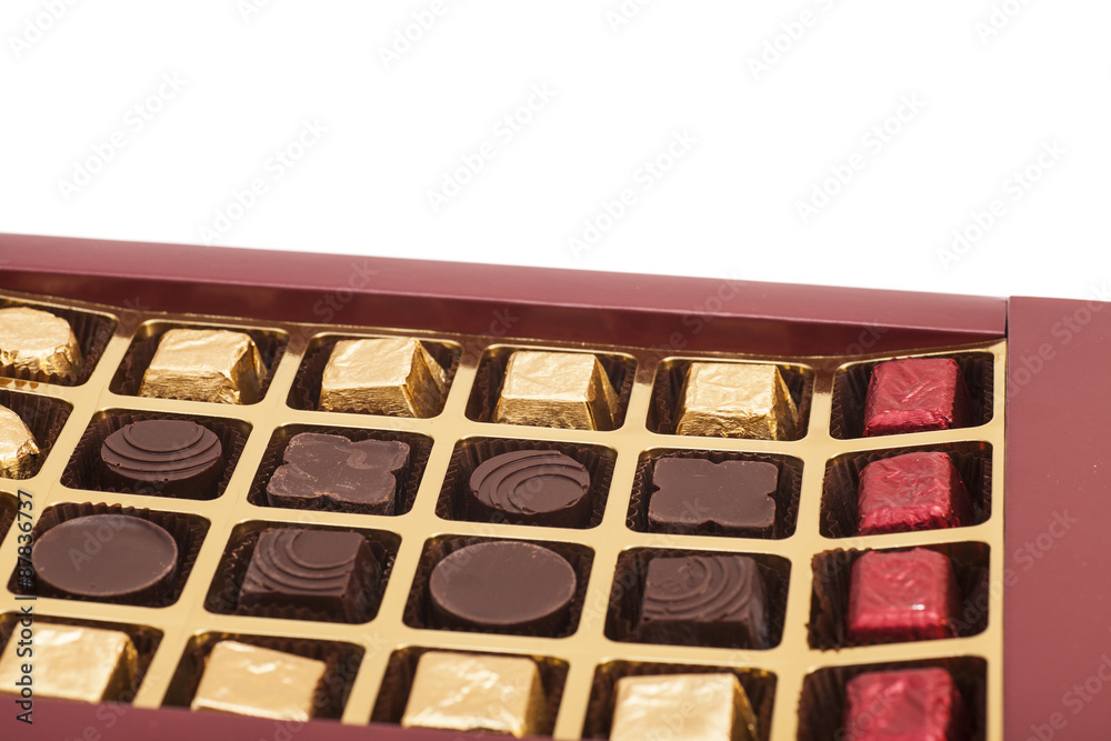 Box of chocolate candies isolated on white Box of chocolate candies isolated on white