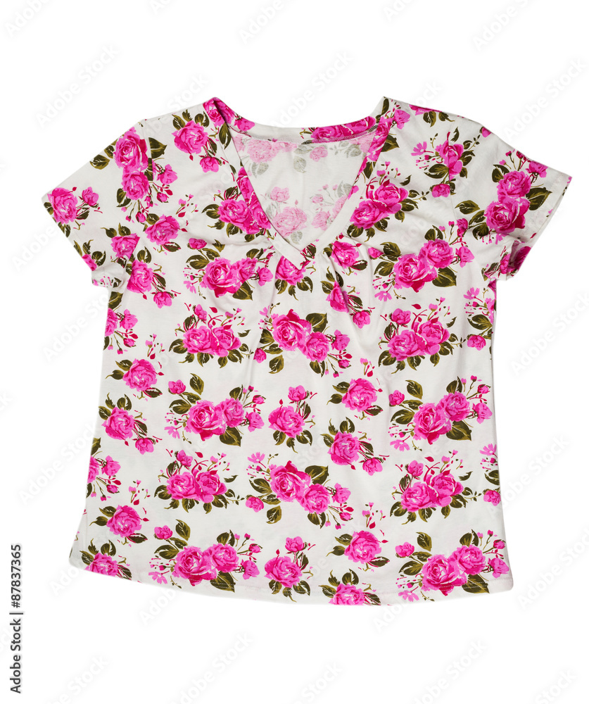 Red blouse with a floral design. Red blouse with a floral design.