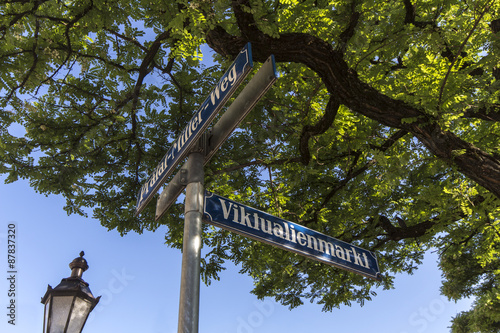 Street sign of Viktualienmarkt in Munich, Bavaria, Germany, 2015