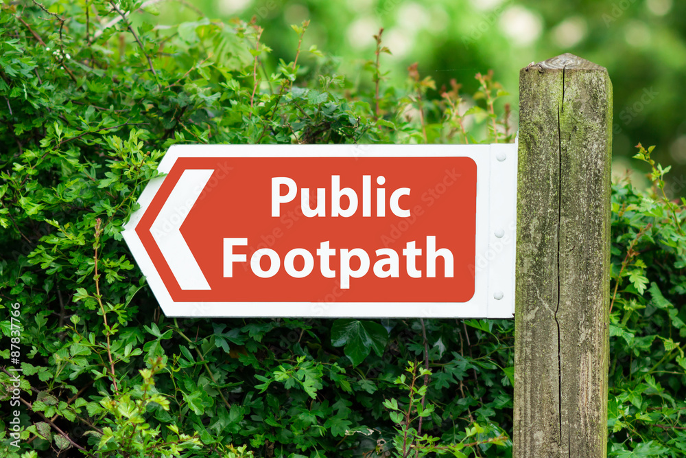 Direction Arrow, Sign To Public Footpath in Red Color