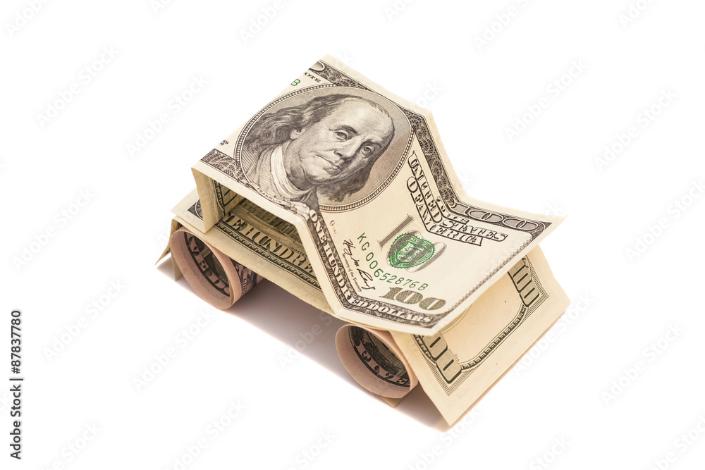 car made from dollar isolated on white background car made from dollar isolated on white background