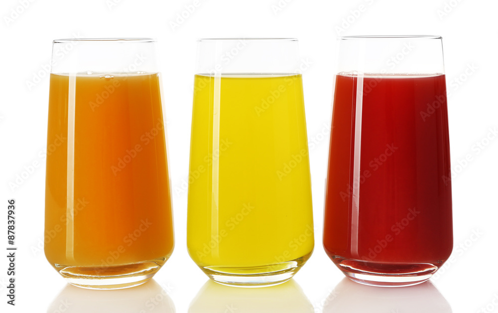 Glasses of different juice isolated on white Glasses of different juice isolated on white