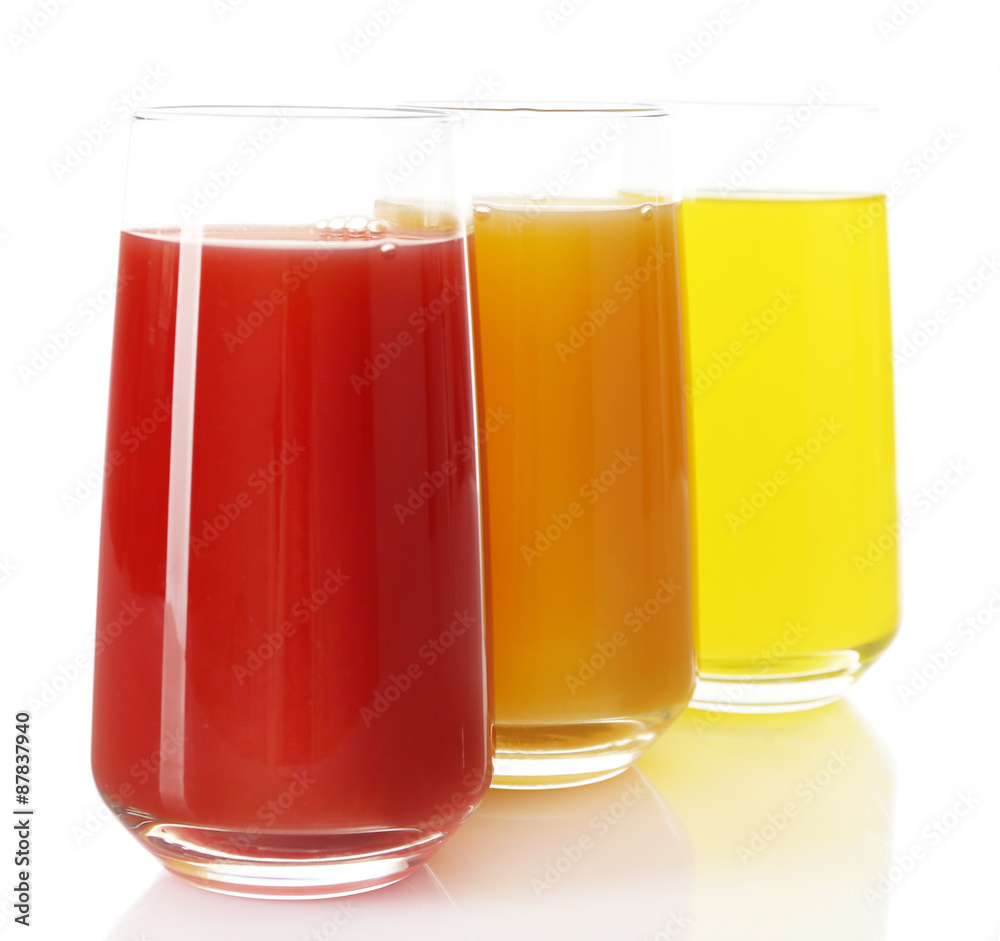 Glasses of different juice isolated on white Glasses of different juice isolated on white