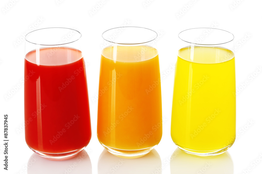 Glasses of different juice isolated on white Glasses of different juice isolated on white